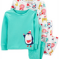 Carter's Baby Girl's 4 Pc Cotton Penguin Pajamas Set Green Size 12MOS