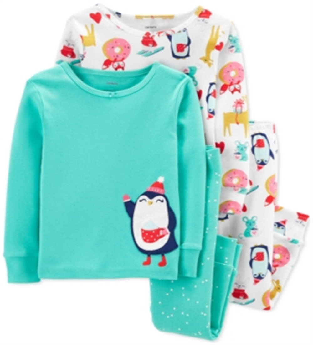 Carter's Baby Girl's 4 Pc Cotton Penguin Pajamas Set Green Size 12MOS