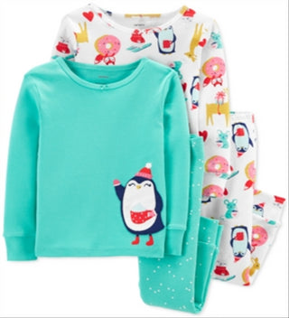 Carter's Baby Girl's 4 Pc Cotton Penguin Pajamas Set Green Size 12MOS