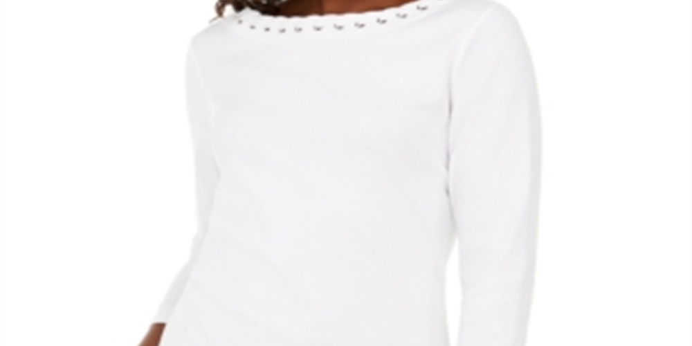 Karen Scott Women's Grommet Trim Cotton Top White Size X-Small
