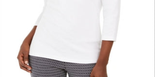 Karen Scott Women's Grommet Trim Cotton Top White Size X-Small