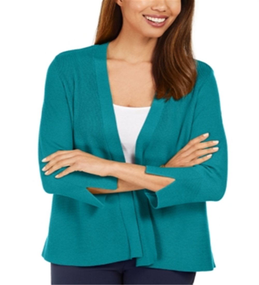 JM Collection Women's Mixed Ribbed Split Sleeve Cardigan Blue Size XX-Large
