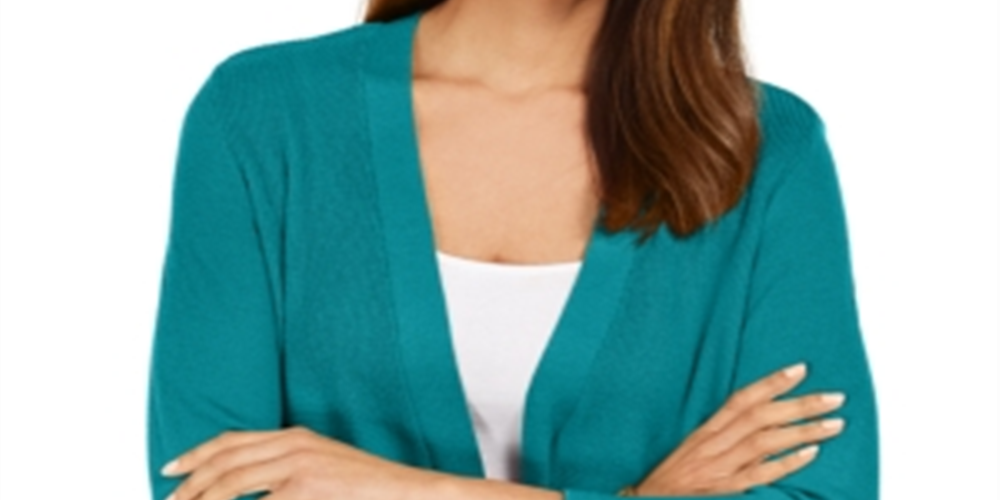 JM Collection Women's Mixed Ribbed Split Sleeve Cardigan Blue Size XX-Large