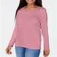 Karen Scott Women's Satin Trim Scoop Neck Top Pink Size Large