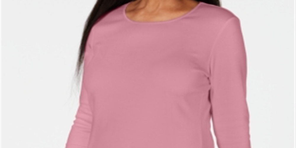 Karen Scott Women's Satin Trim Scoop Neck Top Pink Size Large