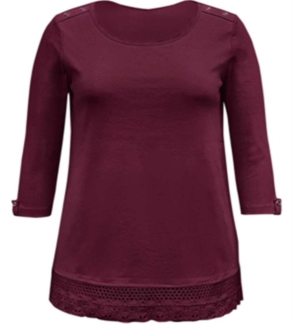 Karen Scott Women's Cotton Lace Hem Top Red Size Medium