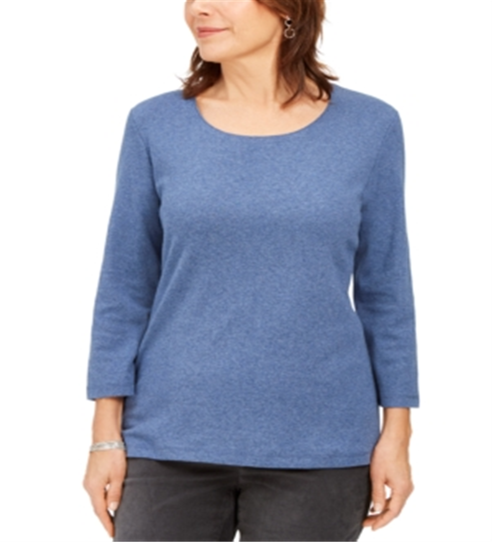 Karen Scott Women's Cotton 3/4 Sleeve Top Blue Size S