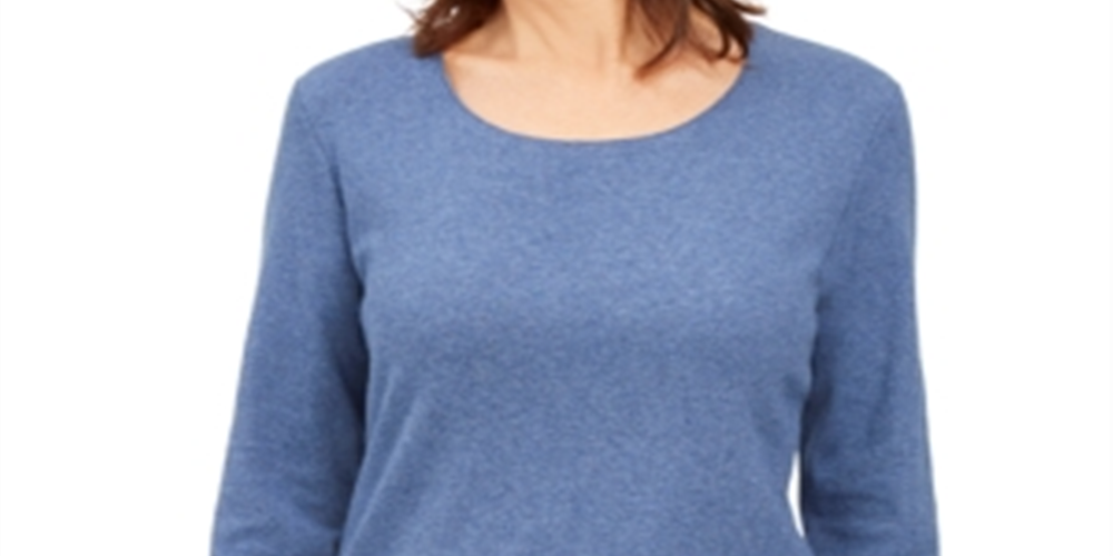 Karen Scott Women's Cotton 3/4 Sleeve Top Blue Size S
