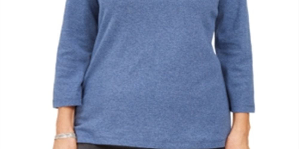 Karen Scott Women's Cotton 3/4 Sleeve Top Blue Size S