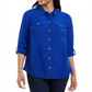 Charter Club Women's Button Front Shirt Blue Size Large