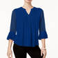 Charter Club Women's Double Ruffle Solid Pintuck Top Blue Size X-Small