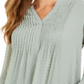 Charter Club Women's Double Ruffle Textured Pintuck Top Green Size Small