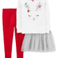 Carter's Toddler Girl's 3 Pc Reindeer Tutu Pajamas Set White Size 2T