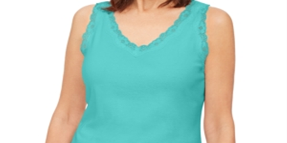 Karen Scott Women's Cotton Scalloped Lace Tank Top Green Size X-Small