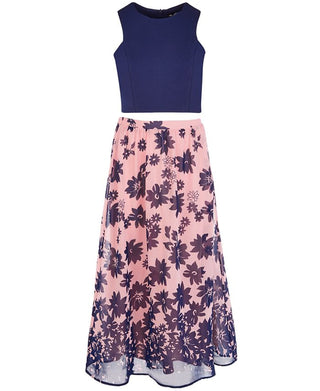 Sequin Hearts Big Girl's 2 Pc Floral Print Dress Set Blue Size 7