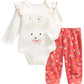 First Impressions Baby Girl's 2 Pc Cotton Reindeer Bodysuit & Footie Pants Set Pink Size 6-9MOS