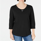 Karen Scott Women's Sport Cotton Studded 3/4 Sleeve Sweatshirt Black Size X-Small