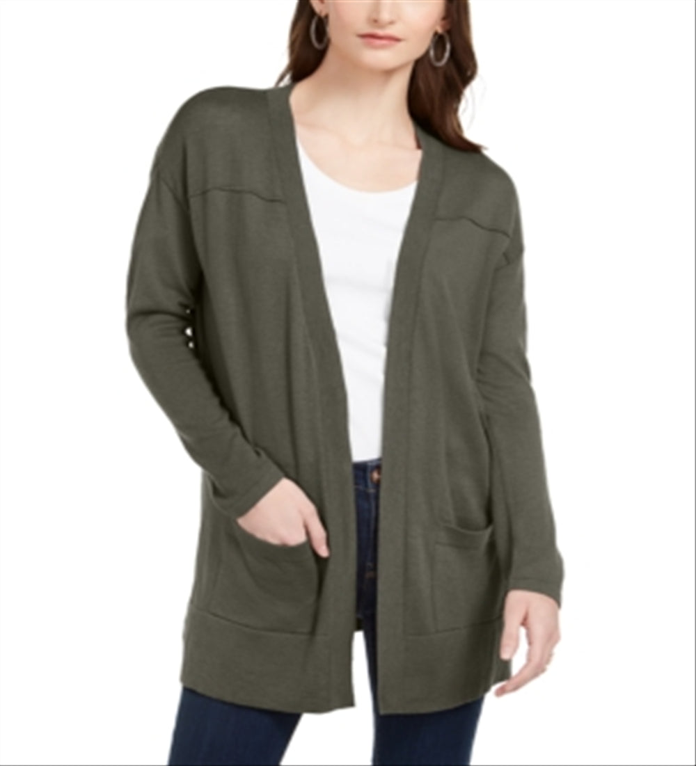 Style & Co Women's Open Front Drop Shoulder Cardigan Green Size Petite P