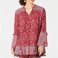 Style & Co Women's Printed Bell Sleeve Tunic Red Size Petite