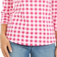Charter Club Women's Cotton Gingham Print Boat Neck Top Black Size XS