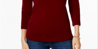 Charter Club Women's Pima Cotton Boat Neck Button Shoulder Top Red Size -XL