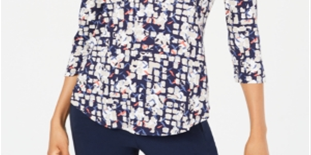 JM Collection Women's Printed T-Shirt Blue Size 2XL