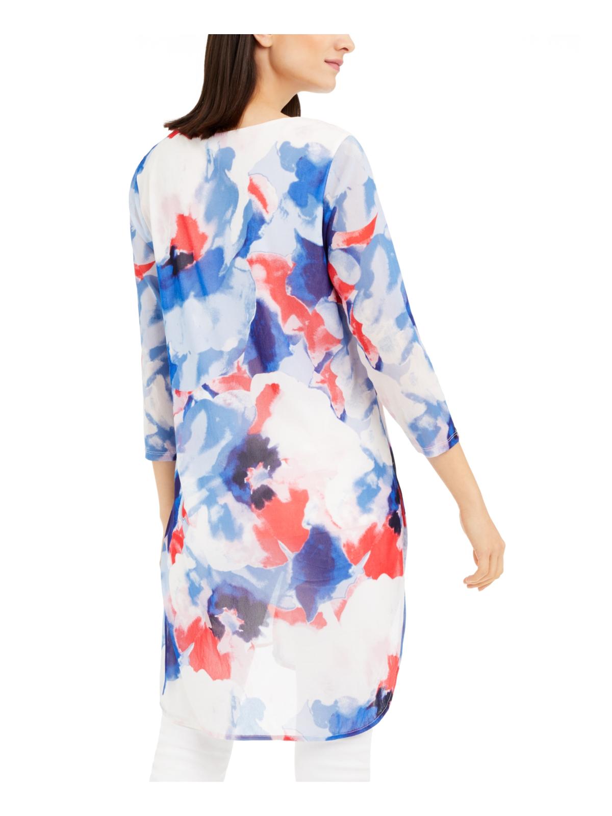 Alfani Women's Sheer Color Block 3/4 Sleeve Jewel Neck Top Blue Size X-Large