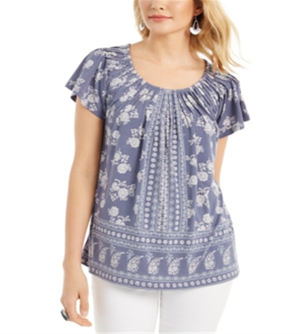 Style & Co Women's Ruched Neck Tunic Top Purple Size XS