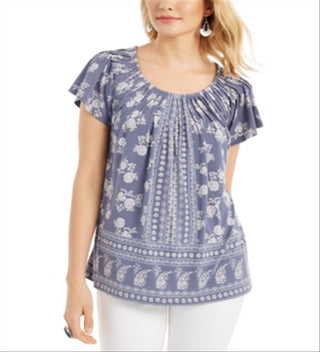 Style & Co Women's Ruched Neck Tunic Top Purple Size XS