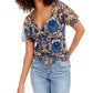 INC International Concepts Women's Printed Ruched Front Top Blue Size XS