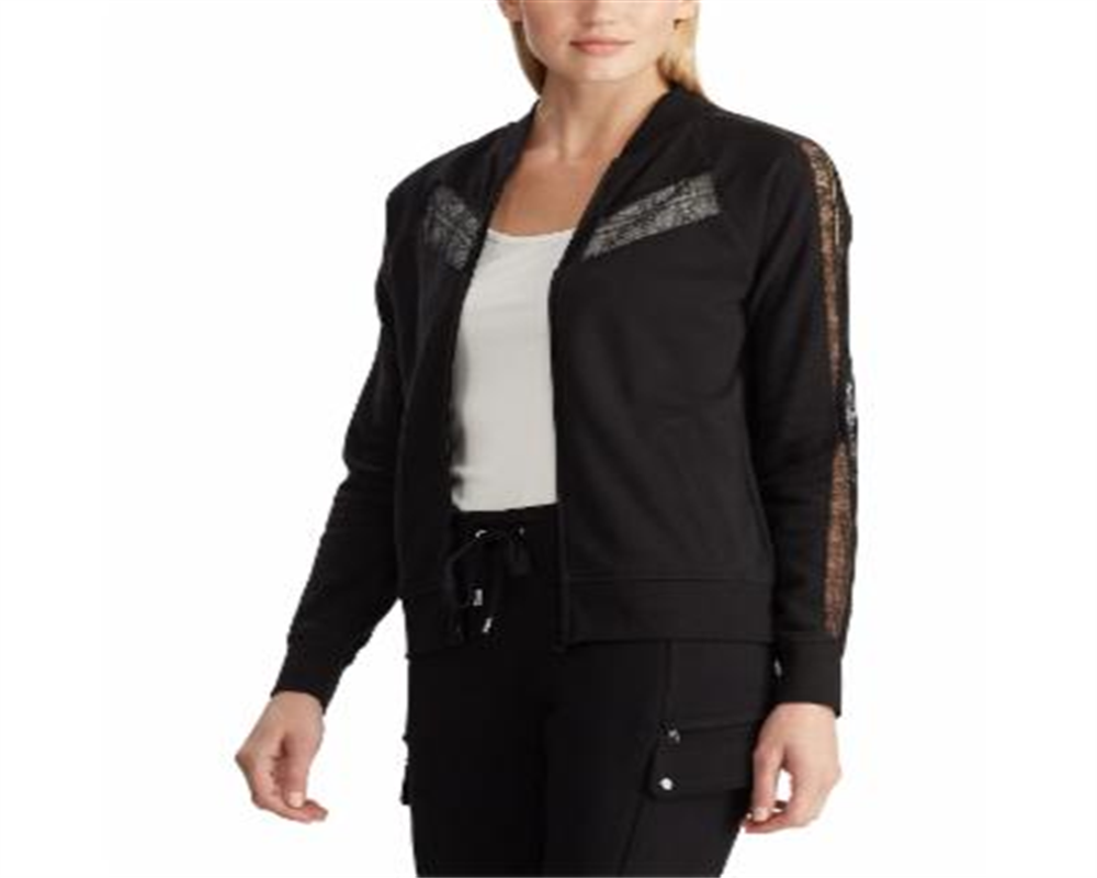 Ralph Lauren Women's Lace Trim Fleece Jacket Black Size -M
