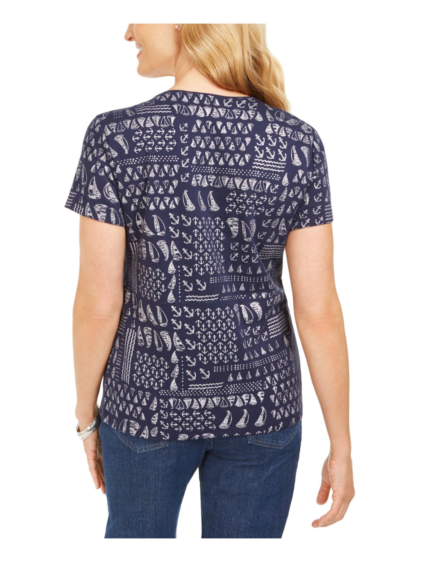 Karen Scott Women's Sailboat Print Top Blue Size Small