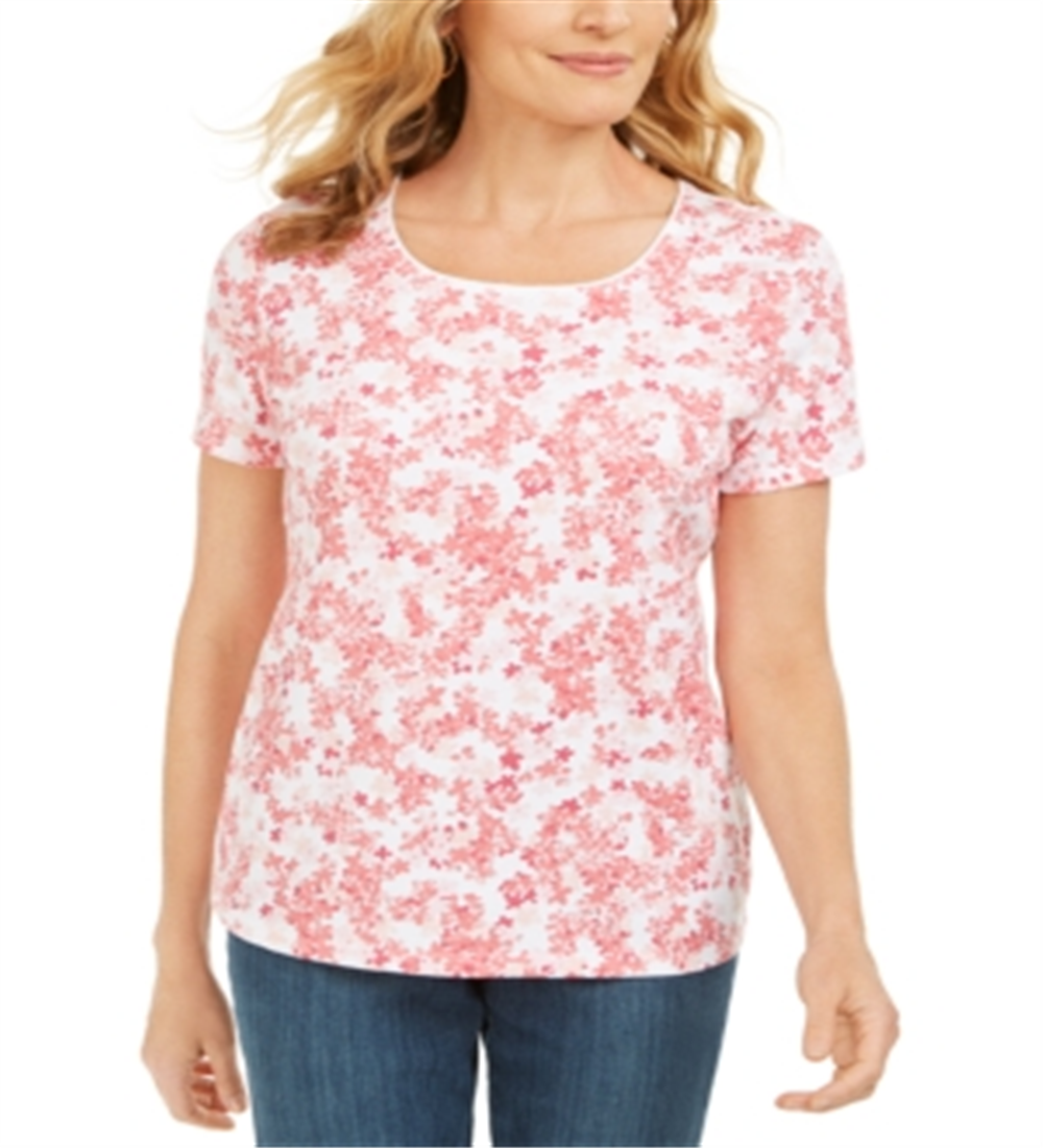 Karen Scott Women's Floral Print Top Orange Size L