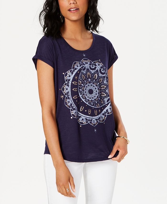 Style & Co Women's Graphic T-Shirt Blue Size Petite S
