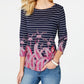 Charter Club Women's Striped Paisley Print Top Blue Size Large