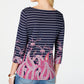 Charter Club Women's Striped Paisley Print Top Blue Size Large