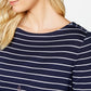 Charter Club Women's Striped Paisley Print Top Blue Size Large