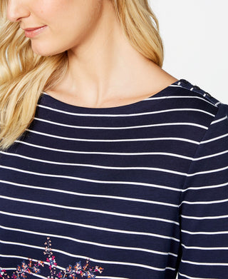 Charter Club Women's Striped Paisley Print Top Blue Size Large