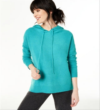 Charter Club Women's Cashmere Thermal Hoodie Sweater Blue Size X-Large