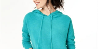 Charter Club Women's Cashmere Thermal Hoodie Sweater Blue Size X-Large