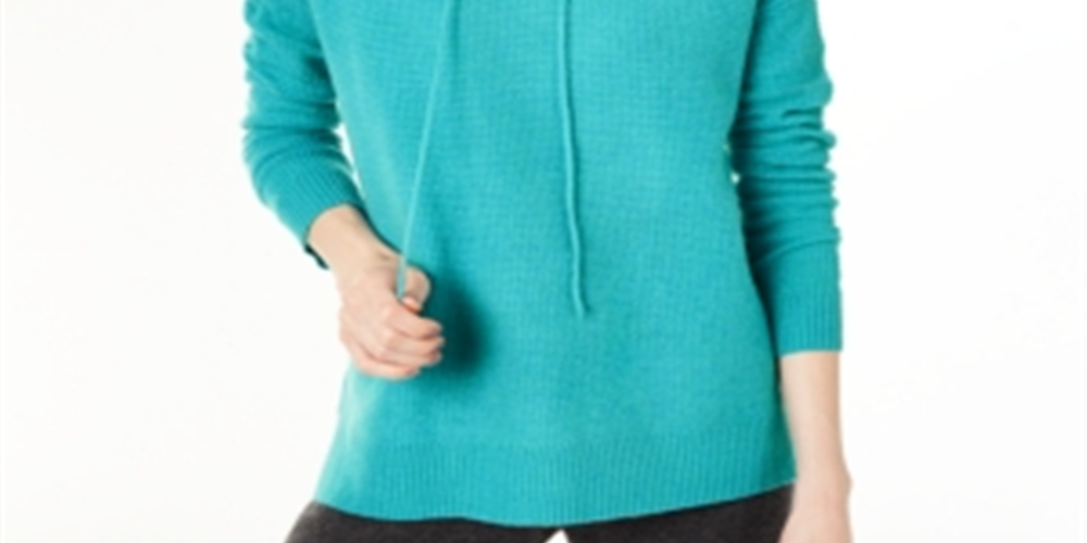 Charter Club Women's Cashmere Thermal Hoodie Sweater Blue Size X-Large