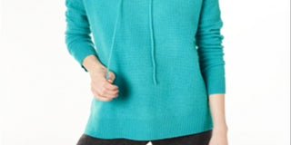 Charter Club Women's Cashmere Thermal Hoodie Sweater Blue Size X-Large