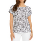 Charter Club Women's Linen Floral Print Boat Neck Top Black Size Medium
