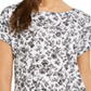 Charter Club Women's Linen Floral Print Boat Neck Top Black Size Medium