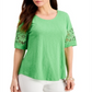 Charter Club Women's Cotton Lace-Trimmed Top Green Size Medium