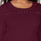 Karen Scott Women's Embellished Long Sleeve Jewel Neck Blouse Red Size Small