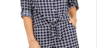 Charter Club Women's Printed Tie Front Woven Top Blue Size X-Large