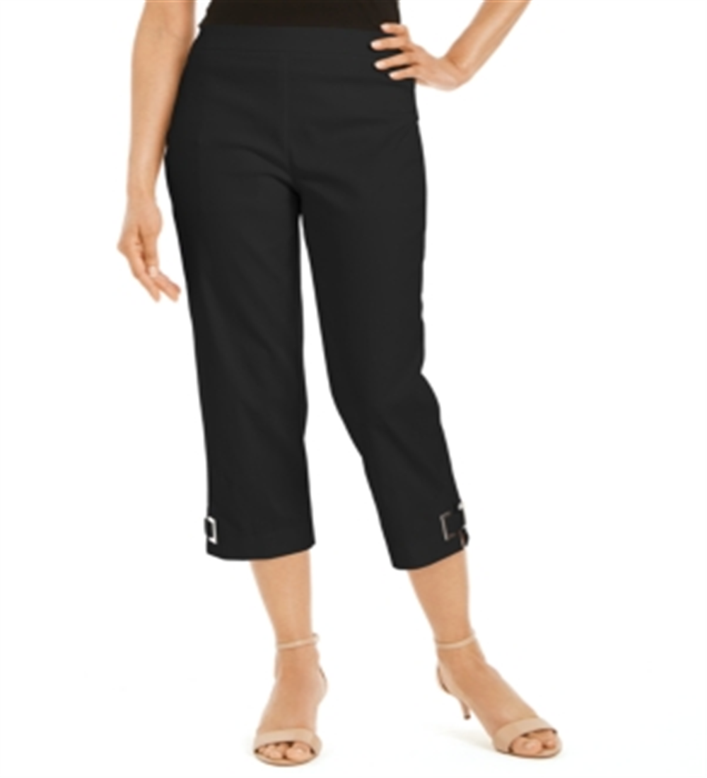 JM Collection Women's Grommet-Trimmed Capri Pants Deep Black M