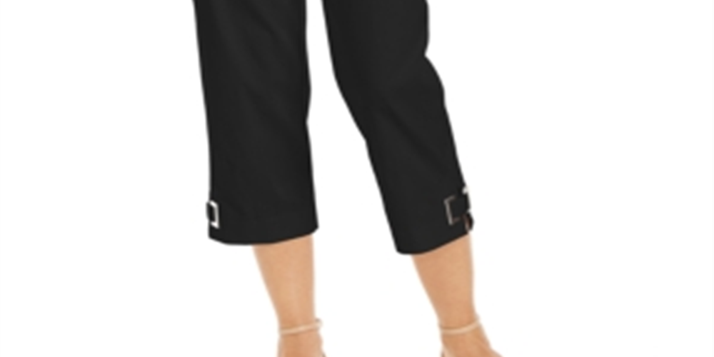 JM Collection Women's Grommet-Trimmed Capri Pants Deep Black M
