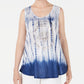 Style & Co Women's Tie Dye Sleeveless Scoop Neck Top Blue Size Large